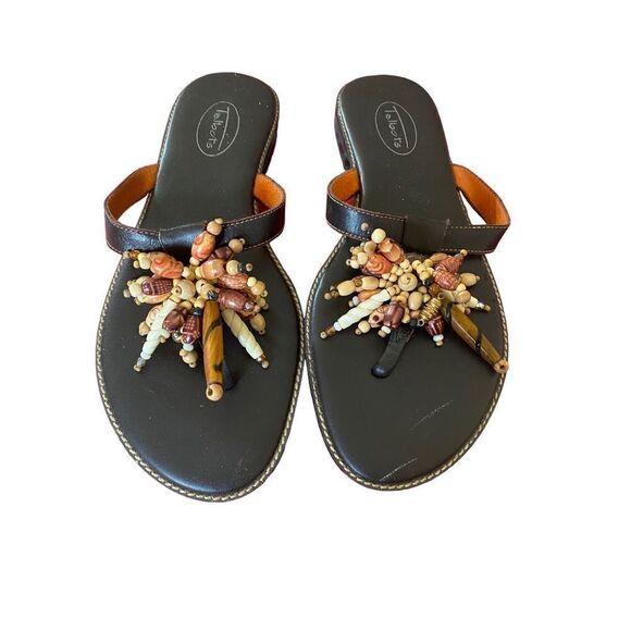 Talbots women’s Beaded tassel brown flip-flops/sandals, 6.5. - Picture 1 of 7
